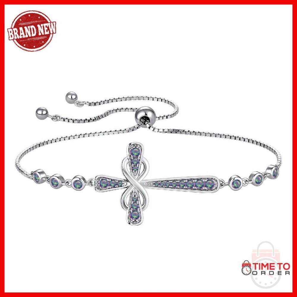 925 Sterling Silver Infinity Link Bracelet with Birthstone for Women
